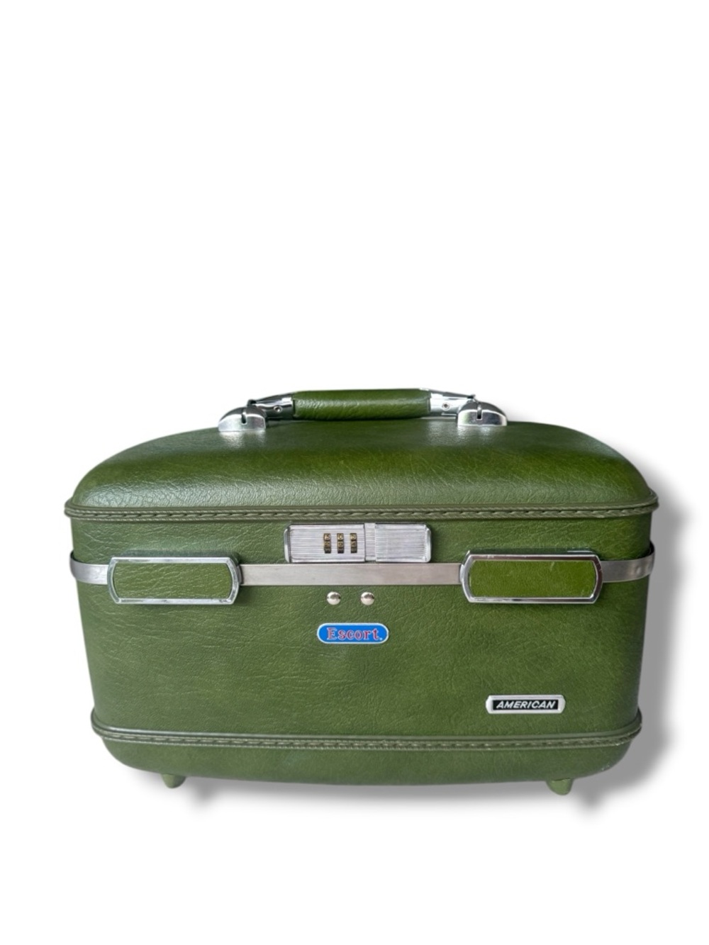Vintage American Tourister Escort Train Case Olive Green w/ Mirror Pouch No Tray